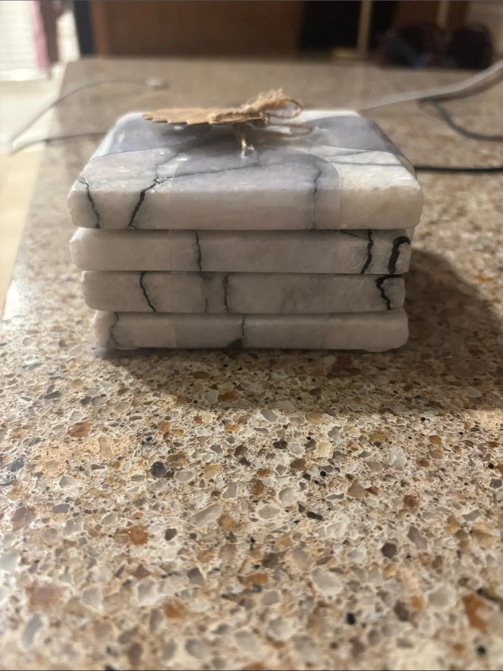 Set of Marble Coasters - White & Gray Marble